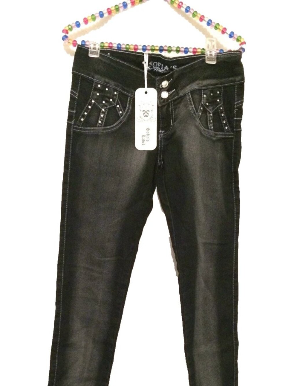 Sofia's Label 22 Jeans Rhinestones New Size 5 Black Dark Wash